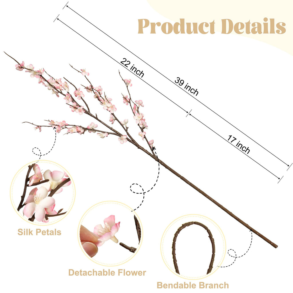 4Pcs Cherry Blossom Branches Artificial Flowers for Spring Summer Indoor Decoration, Faux Long Stem Artificial Flowers