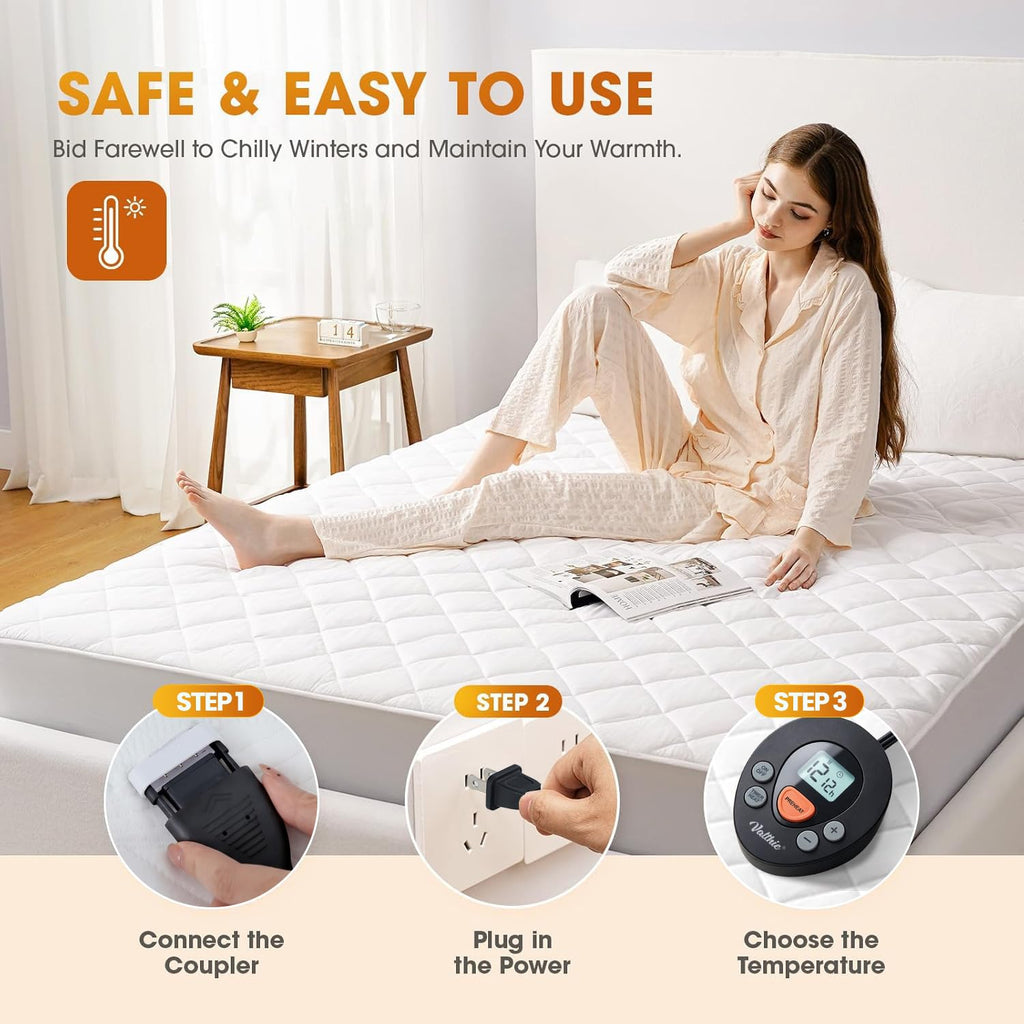 Heated Mattress Pad King Size, Electric Bed Warmer with Preheat