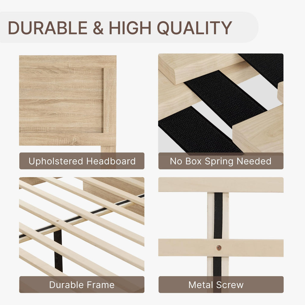 Wood Bed Frame with Headboard and Footboard, Natural, Queen