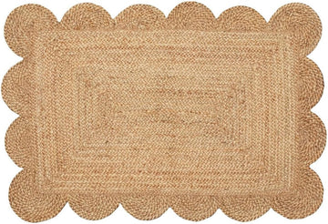 Weaving Cottage Scalloped Natural Jute Area Rug | Beige, 2X3 FT Handwoven Jute Doormat | Eco-Friendly, Durable, and