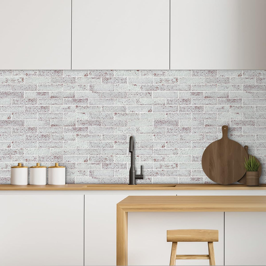 100 Whitewash Red Faux Brick Wall Tiles, 3D Thin Brick Veneers, Fireplace and Fence Wall Panels (14.2 sq ft)