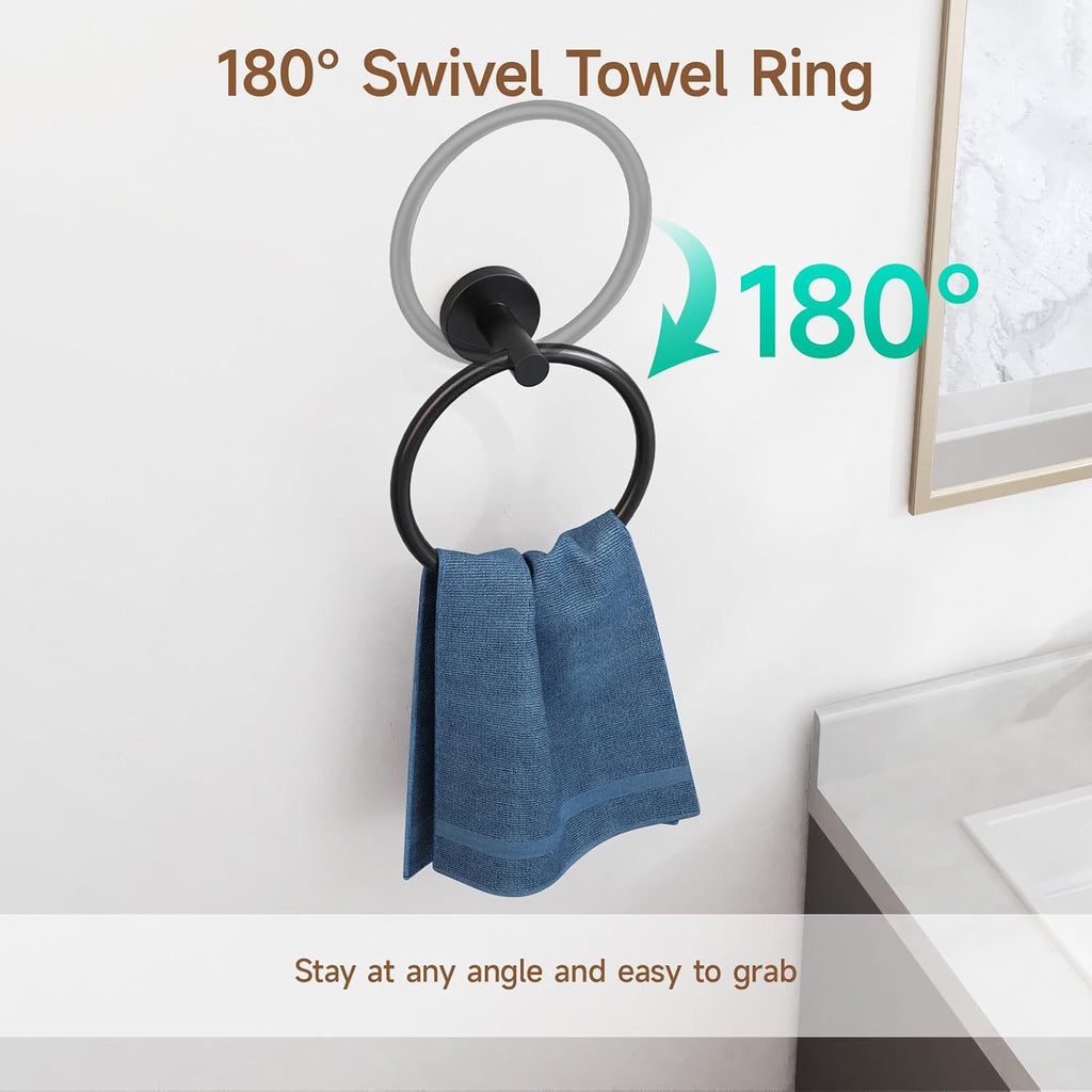 4PCS Matte Black Bathroom Accessories Set, 18-Inch Towel Bar Set | Durable SUS304 Stainless Steel Bathroom Hardware