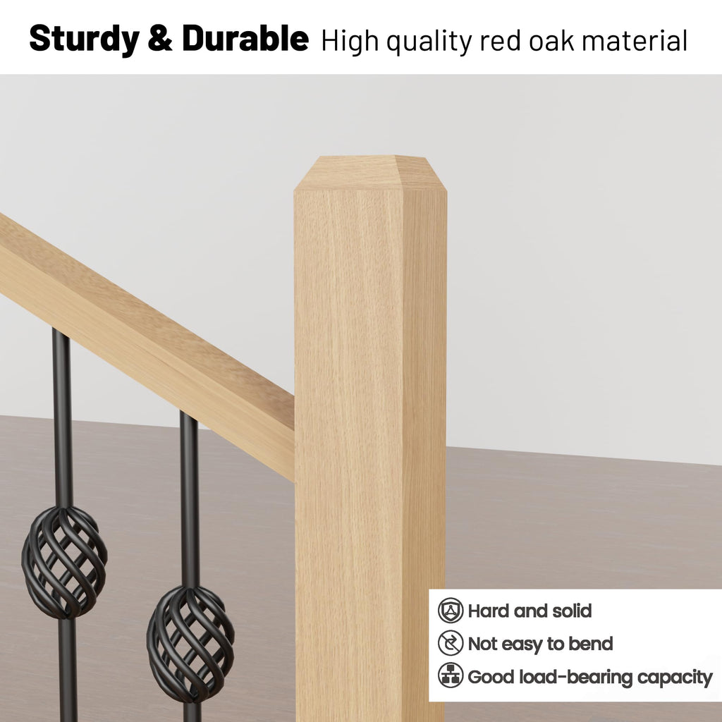 58" Solid Wood Newel Post with Pedestal - Box Newels for Indoor Stair Railing, Plain Style Staircase Handrail