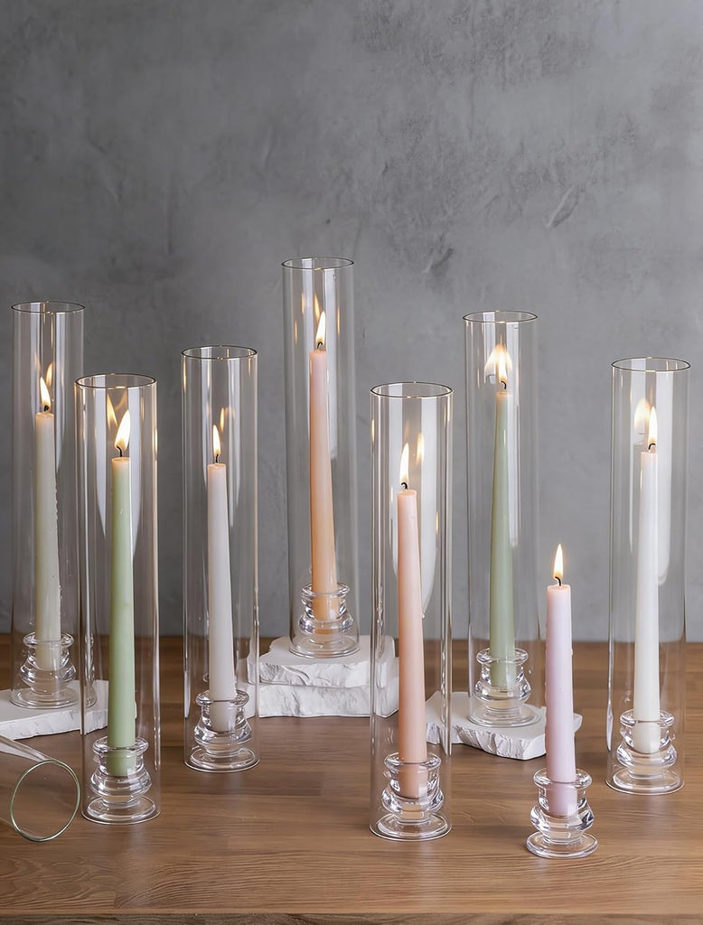Hurricane Glass Candle Holders: Set of 30 Candlestick Holder with Thickend Windproof Chimney Covers - Tall Taper