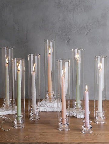 Hurricane Glass Candle Holders: Set of 30 Candlestick Holder with Thickend Windproof Chimney Covers - Tall Taper