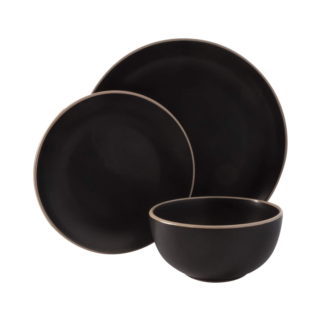 Rockaway 12-Piece Stoneware Dinnerware Set, Service for 4 - Modern Round Plates and Bowls, Dishwasher & Microwave