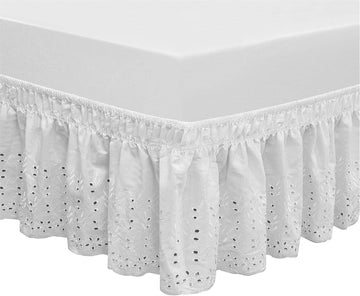Wrap Around Elastic Eyelet Bed Skirt Dust Ruffle (White, Queen/King-18 Inch Drop)