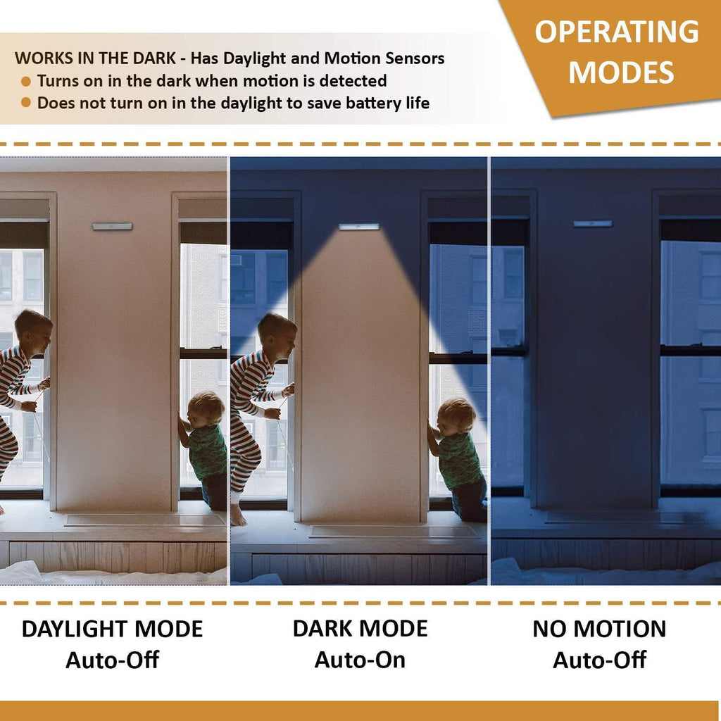 Motion Sensor LED Under Cabinet Lights, 10 LED Light Strips for Closet, Kitchen, Bathroom, Pantry - Battery Operated