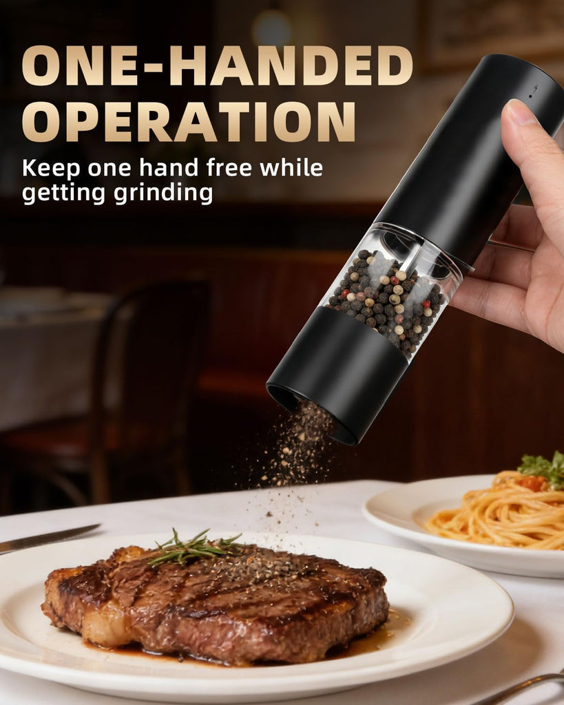 Electric Salt and Pepper Grinder Set Rechargeable, Automatic Salt and Pepper Shakers Mill Refillable, One Hand