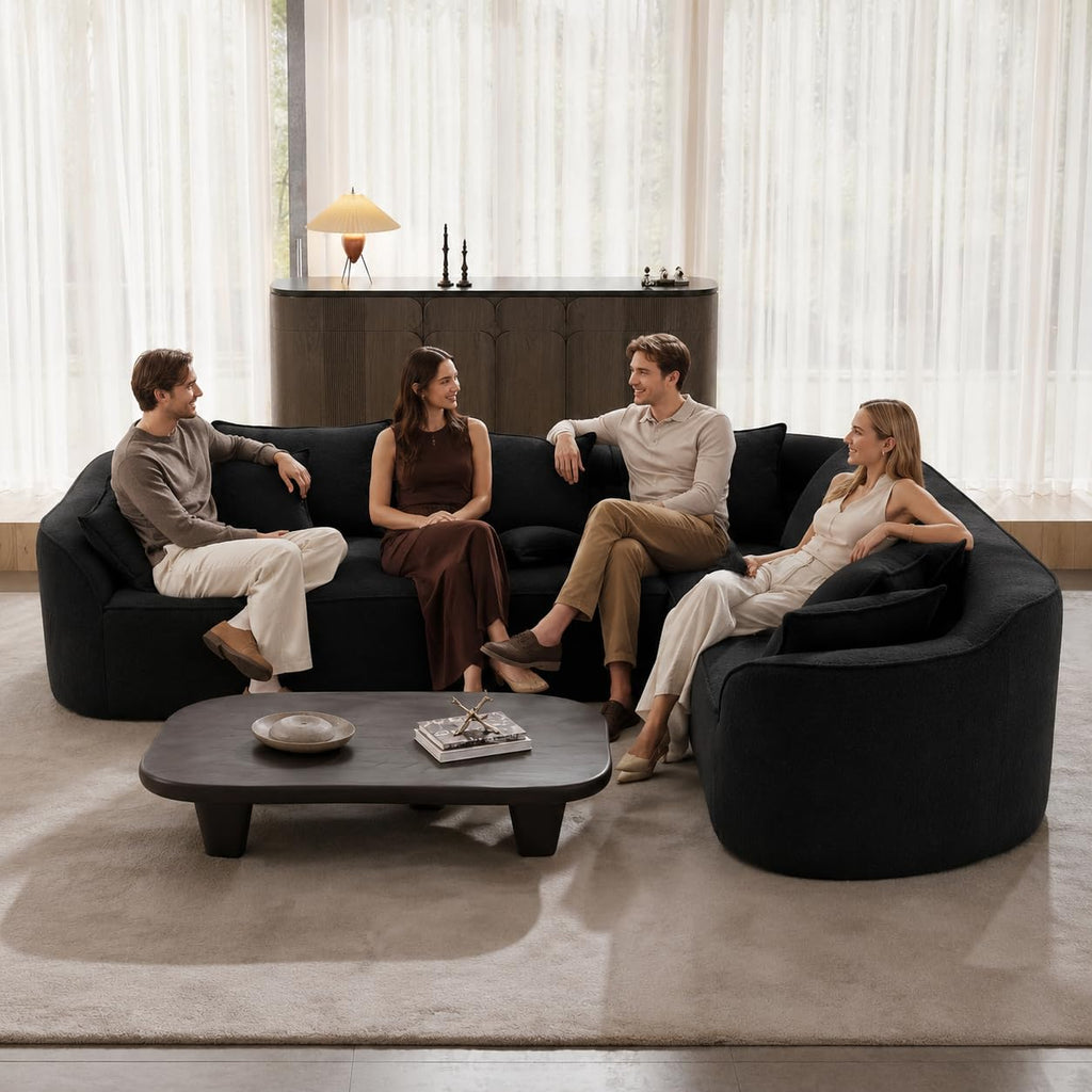 111" Modern Curved Sectional, Oversized Modular Couch, Black