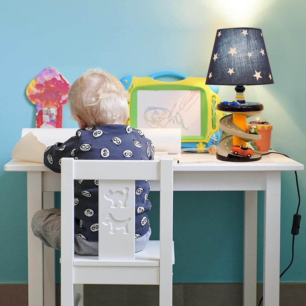Table Lamp, Adorable 14 Inch Racing Road Style Kids Desk Lamp, Car Bedside Lamp Ideal for Children's Bedroom Decor