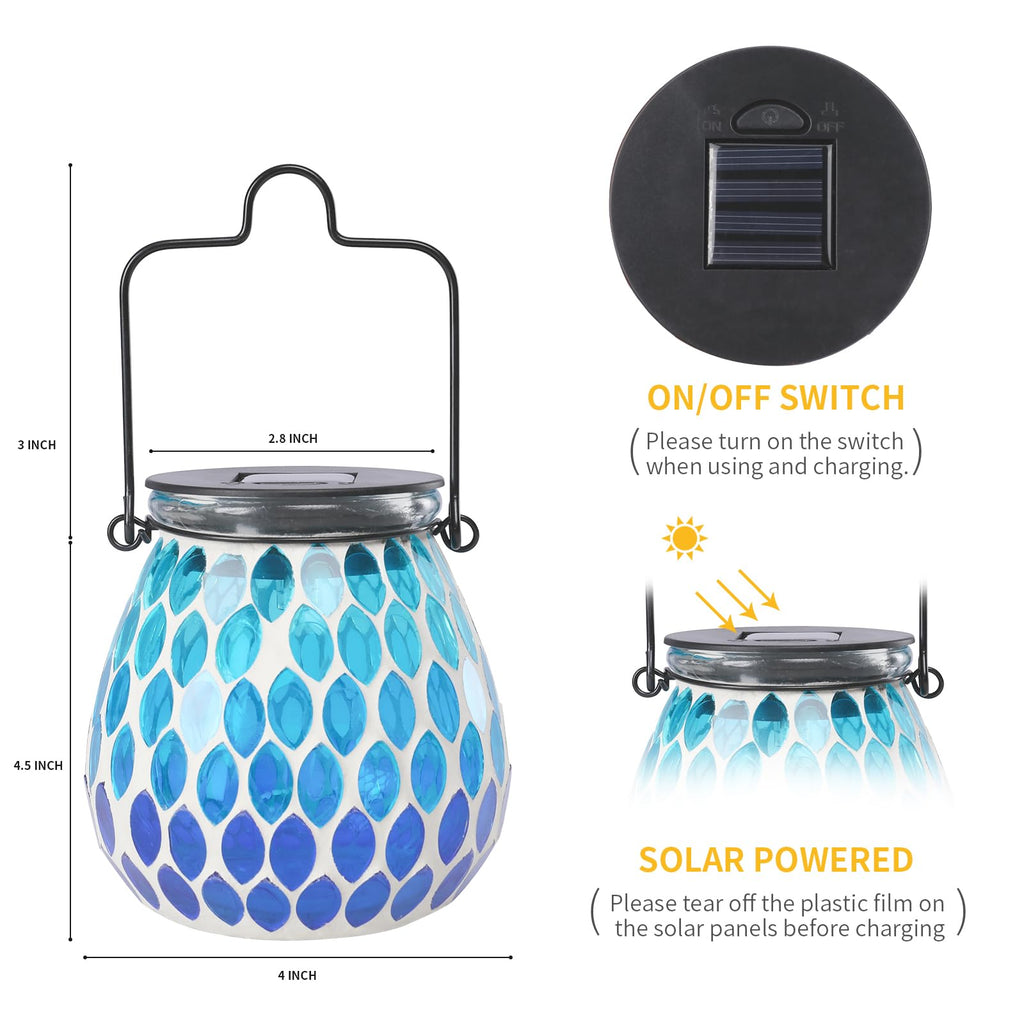 Outdoor Solar Lantern Waterproof Mosaic Glass Hanging Garden Light Raindrop