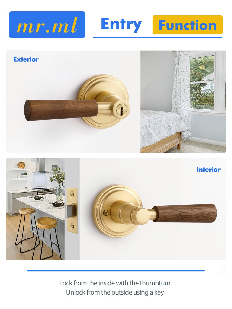 Door Handle Brushed Gold Keyed Entry Wood Door Lever, 1 Pack