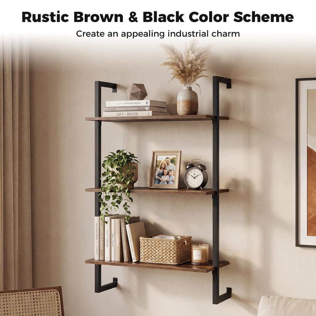 3-Tier Floating Shelves for Wall, Industrial Wall-Mounted Bookshelf