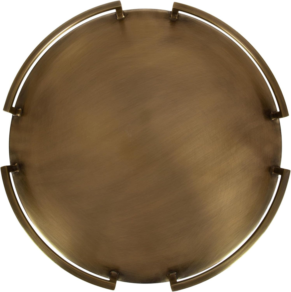 Gohana Round Tray with Metal Handles; 16 Inch Diameter; Antique Brass; Modern Glam Serving Tray with Handles for Use