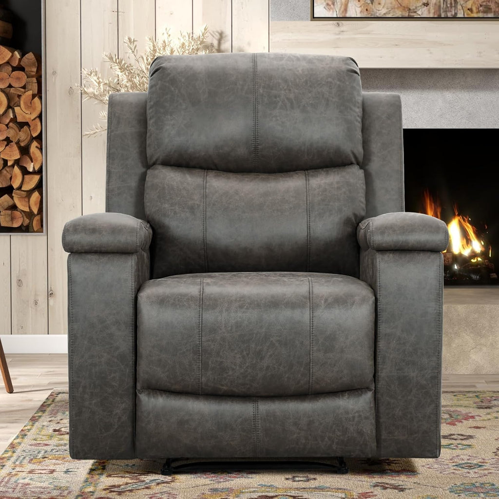 Leather Recliner Chair, Classic and Traditional Manual Recliner Chair with Overstuffed Arms and Back, Manual Single