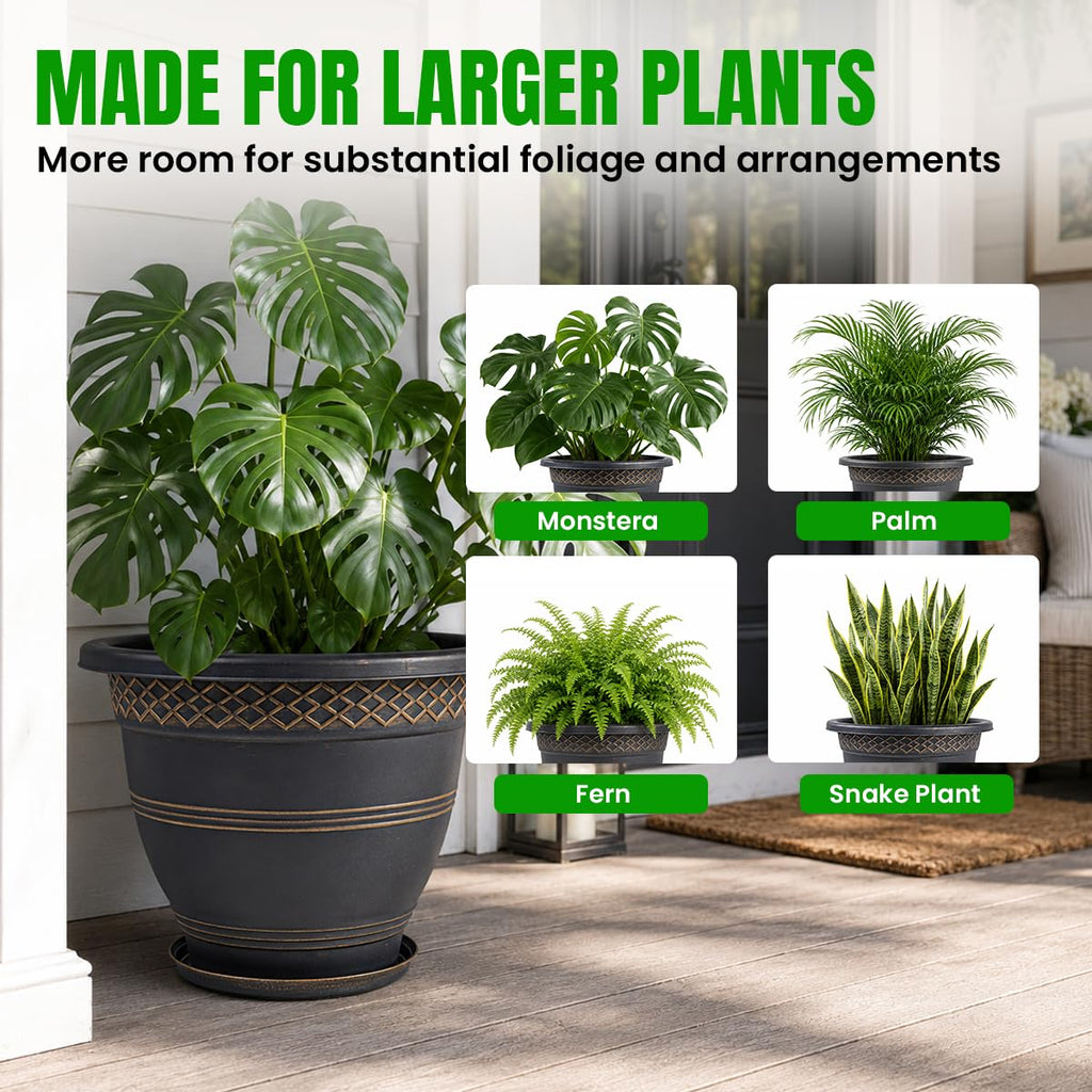 16 Inch Outdoor Planters, 4 Pack, Gold Plaid