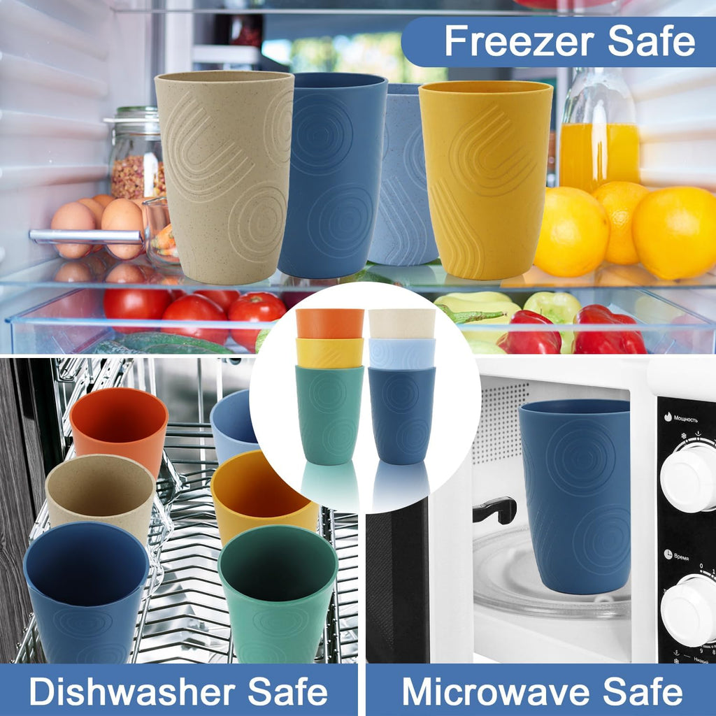 Wheat Straw Cups 16 OZ, Plastic Drinking Glasses, Drinking Cup, Unbreakable Kitchen Cups Sets of 6, Microwave &
