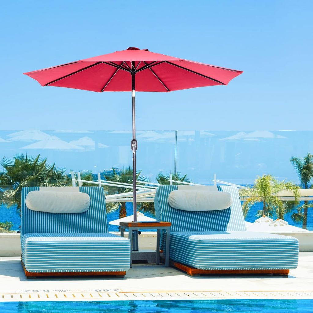 9 ft. Patio Umbrella, Market Table Umbrella w/Tilt and Crank, 8 Ribs - Scarlet