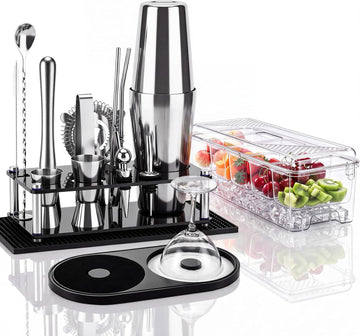 Cocktail Shaker Set Mixology Bartender Kit with Stand - Set of 18