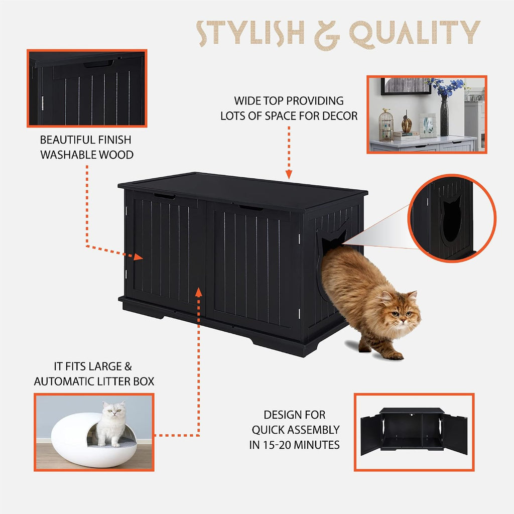 X-Large Designer Cat Washroom Storage Bench Cat Litter Box Enclosure Furniture Box House with Table (White)