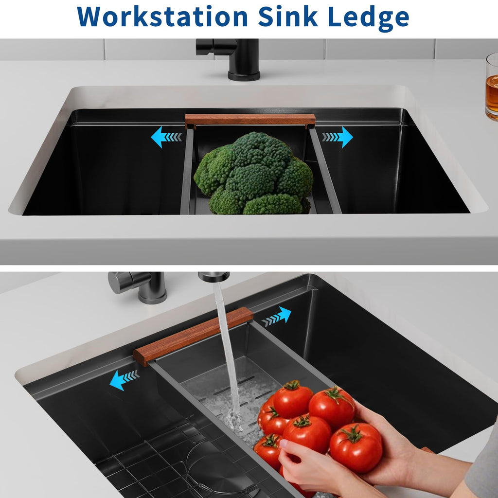 30 Inch Workstation Black Kitchen Sink, 16 Gauge Undermount Sink