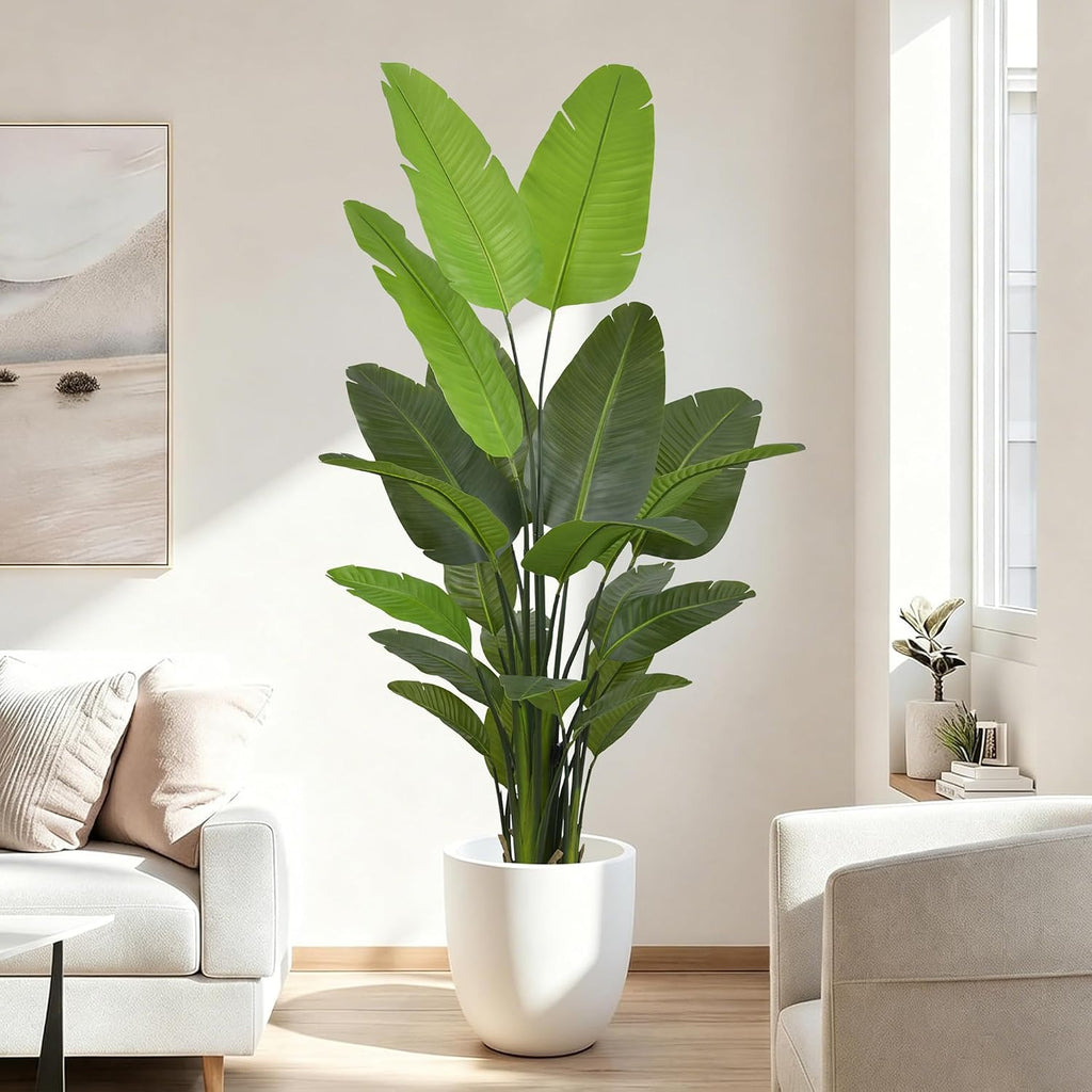 Bird of Paradise Plant Artificial 7ft - Tall Faux Plants Indoor with Realistic Trunks and 22 Vivid Leaves, 84 Inch