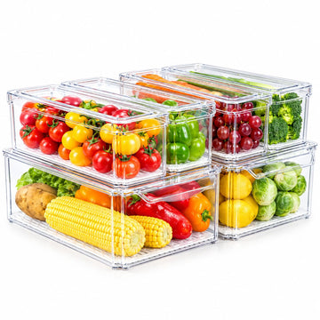 6 Pack Fridge Organizer Bins with Lids, Stackable Clear Storage