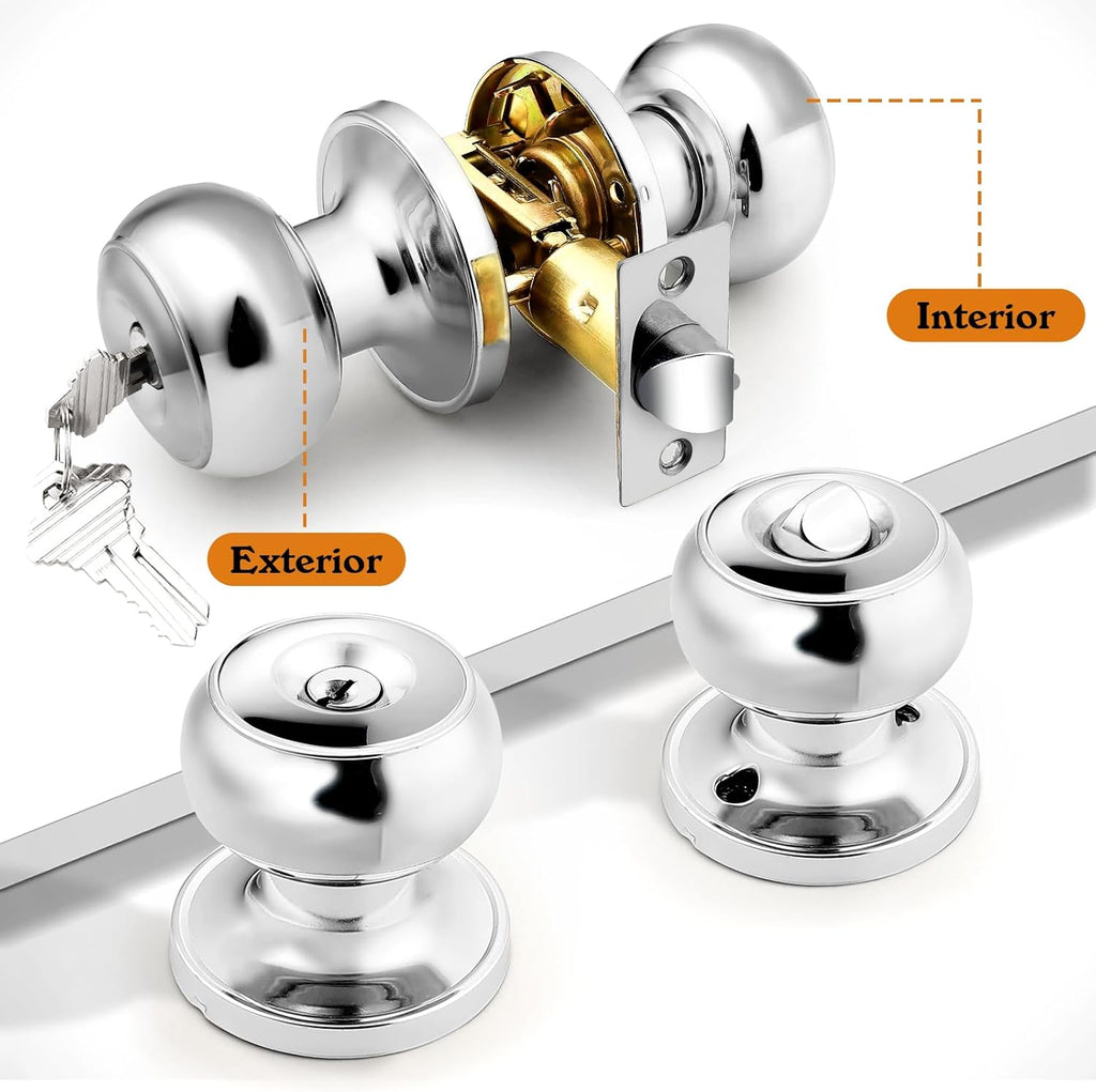 Polished Chrome Keyed Entry Door Knob, Interior Exterior Entry Door Locks, Entrance Lockset[Lock with Three Keys]
