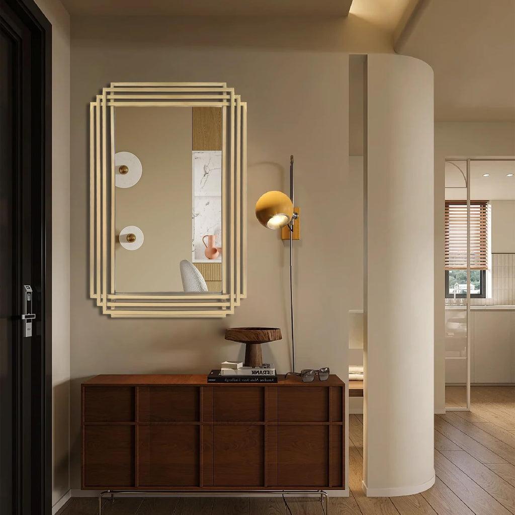 36"x24" Rectangle Decorative Mirror with Gold Geometric Frame
