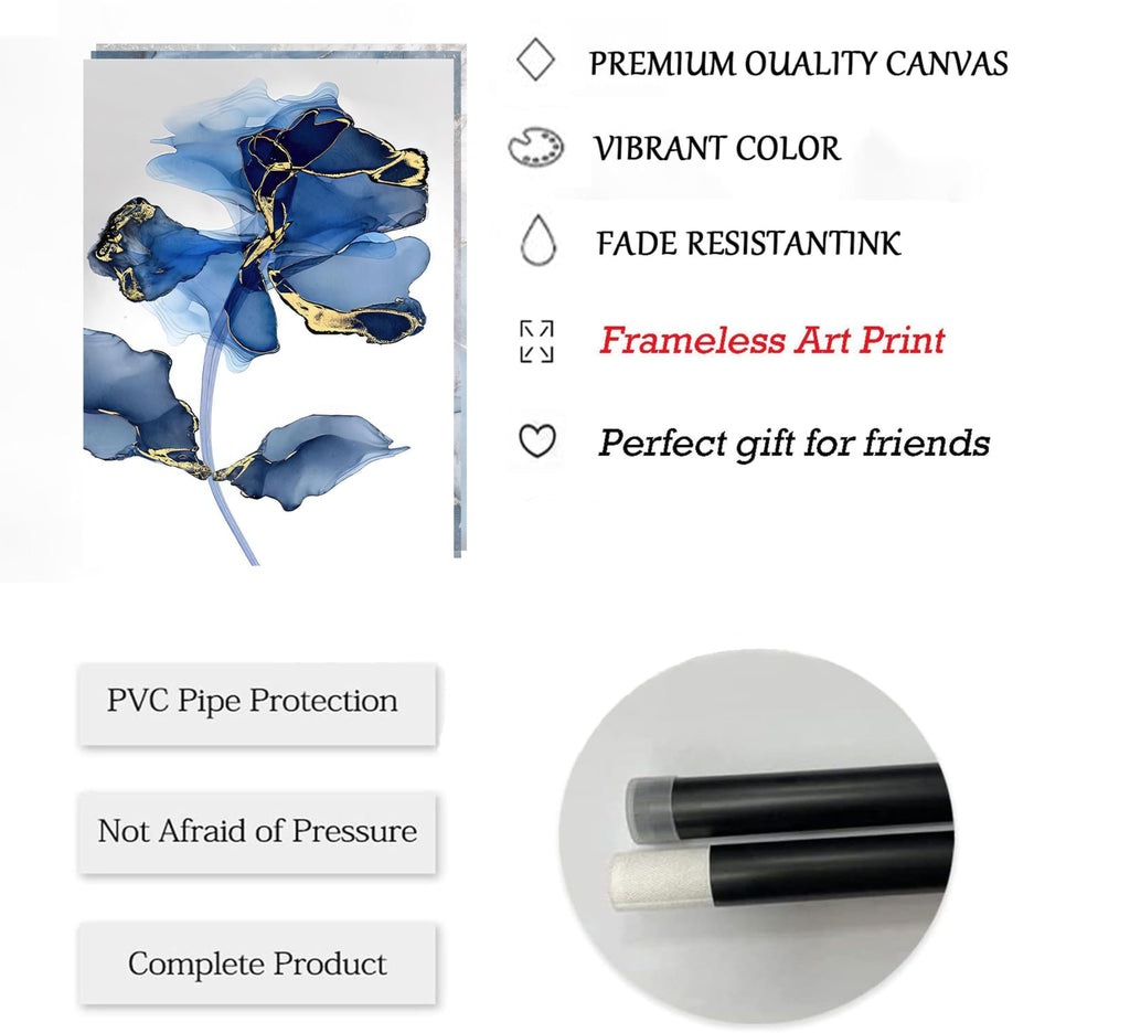 Abstract Marble Wall Art Blue And Gold Wall Decor Modern Canvas Paintings Abstract Flower Poster Picture Bedroom