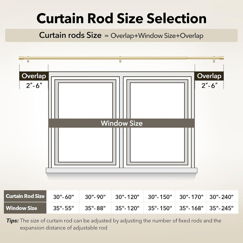 Heavy Duty Curtain Rods for Windows, 1 Inch Gold Curtain Rod Adjustable, Decorative Long Curtains Rods