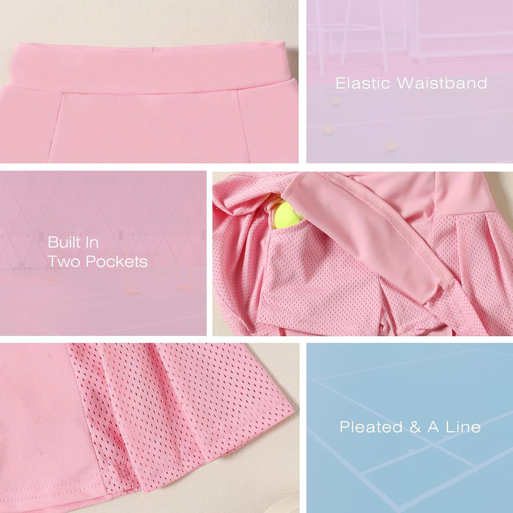 Girls Tennis Skirt Skorts for Girls High Waisted Athletic Pleated Skirts with Shorts for Golf Pickleball Running