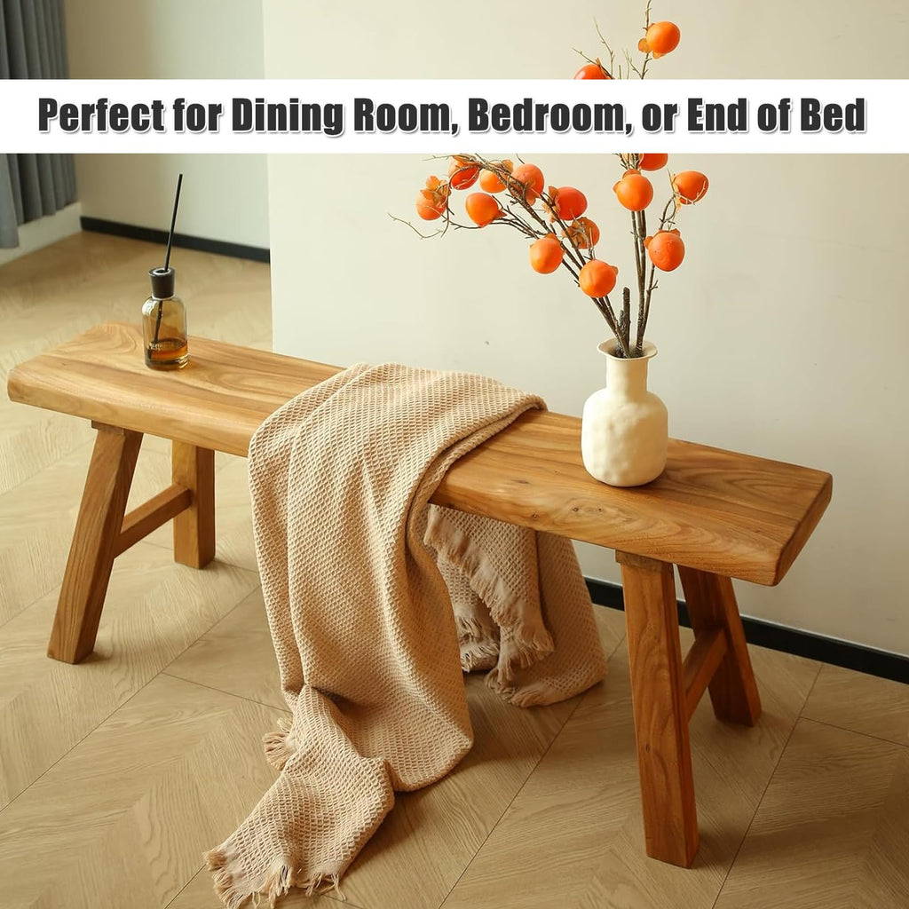 Farmhouse Indoor Solid Wooden Noodle Bench - Rustic Entry Way Benches Seat, Maximum Load, Handcraft Finshed