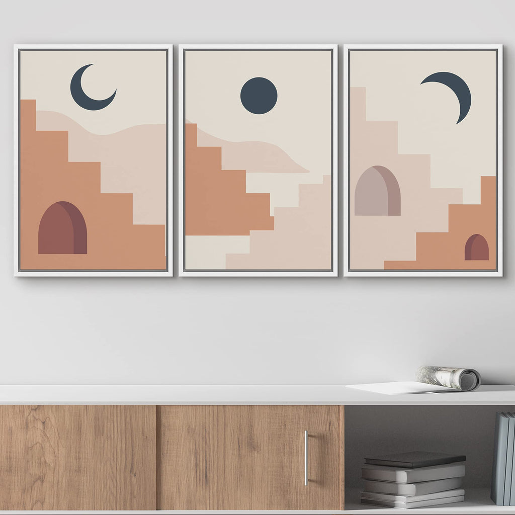 Framed Canvas Print Wall Set Mid-Century Sun & Moon Architecture Abstract Nature Digital Modern Decorative Panorama