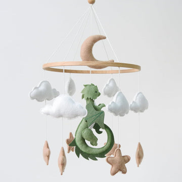 Dragon Mobile for Crib, Dragon Crib Mobile for Boys, Cloud Mobile for Crib, Neutral Baby Mobile for Crib Cloud