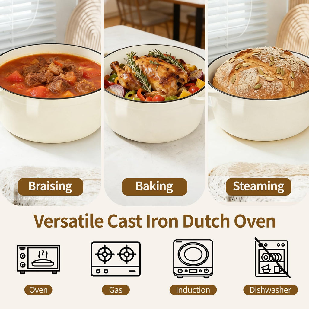 Enameled Cast Iron Dutch Oven pot 6.5 QT with Lid for Bread Baking