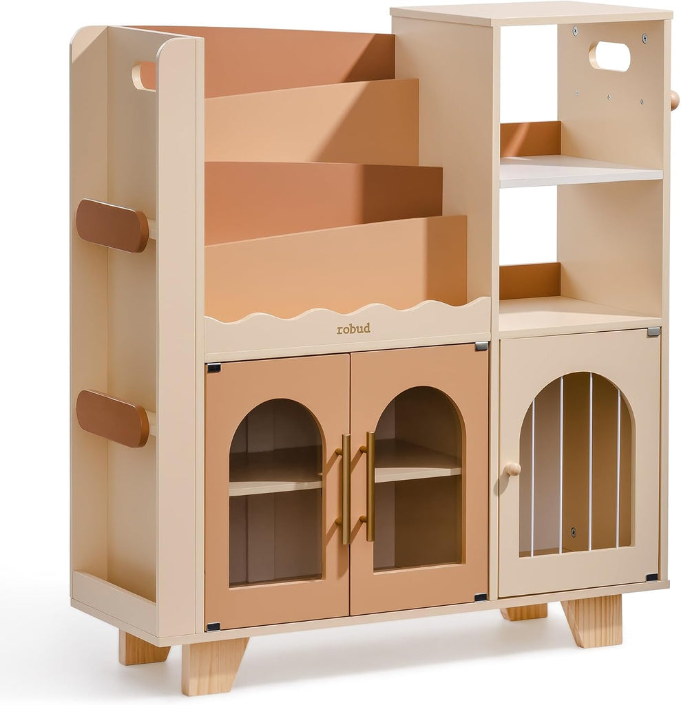 Toy Storage Organizer, All-in-One Toy Organizers and Storage, Kids Wooden Bookshelf with 6 Storage compartments, Toy