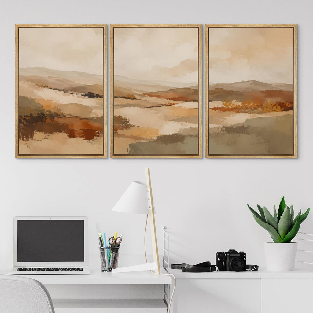 Framed Canvas Print Wall Art Set Abstract Mountain Desert Illustrations Minimal Decorative - 24"x36"x3 NATURAL