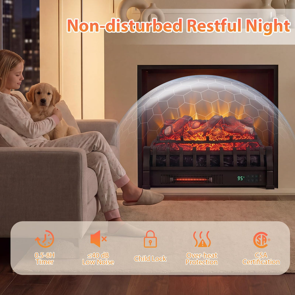 Electric Fireplace Insert Lemon Wood Log Heater (23" WiFi)