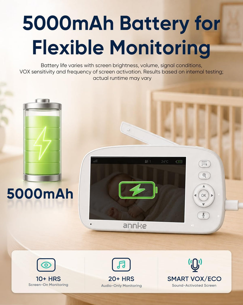 Video Baby Monitor with Camera and Audio, No WiFi, 5" HD Display