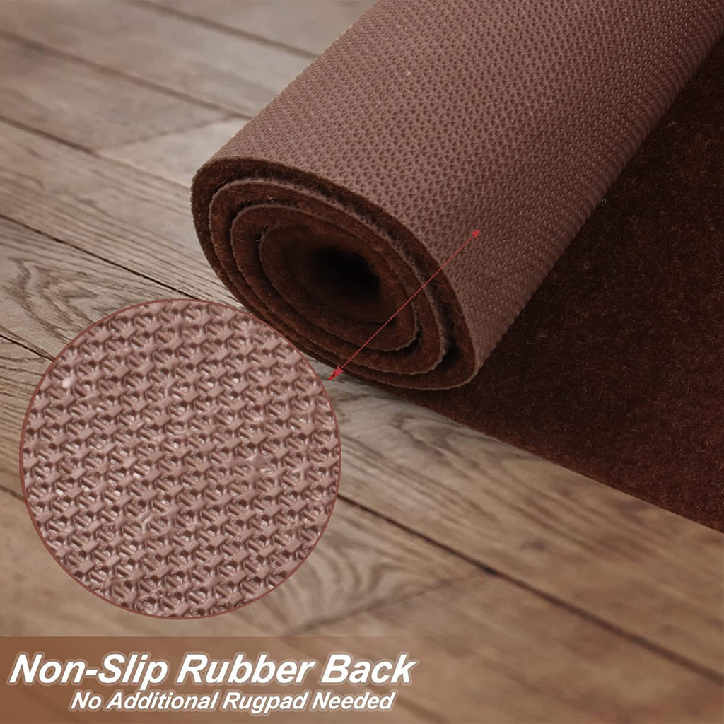 2' x 56' Runner Rugs with Rubber Backing, Indoor Outdoor Utility Carpet Runner Rugs, Chocolate Brown, Can Be Used as