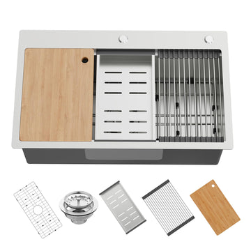 30x18In Stainless Steel Workstation, Drop-In, Single Bowl