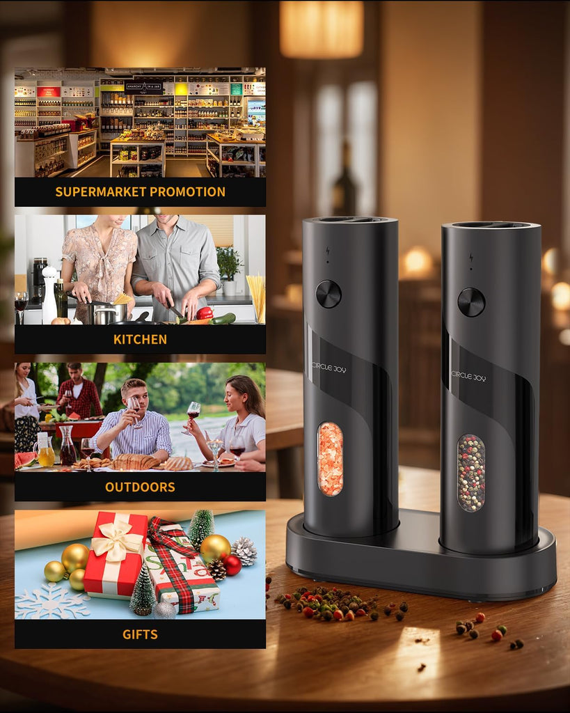 Electric Rechargeable Salt and Pepper Grinder Set Top-Refill Automatic Pepper Mill Grinder with Charging Base