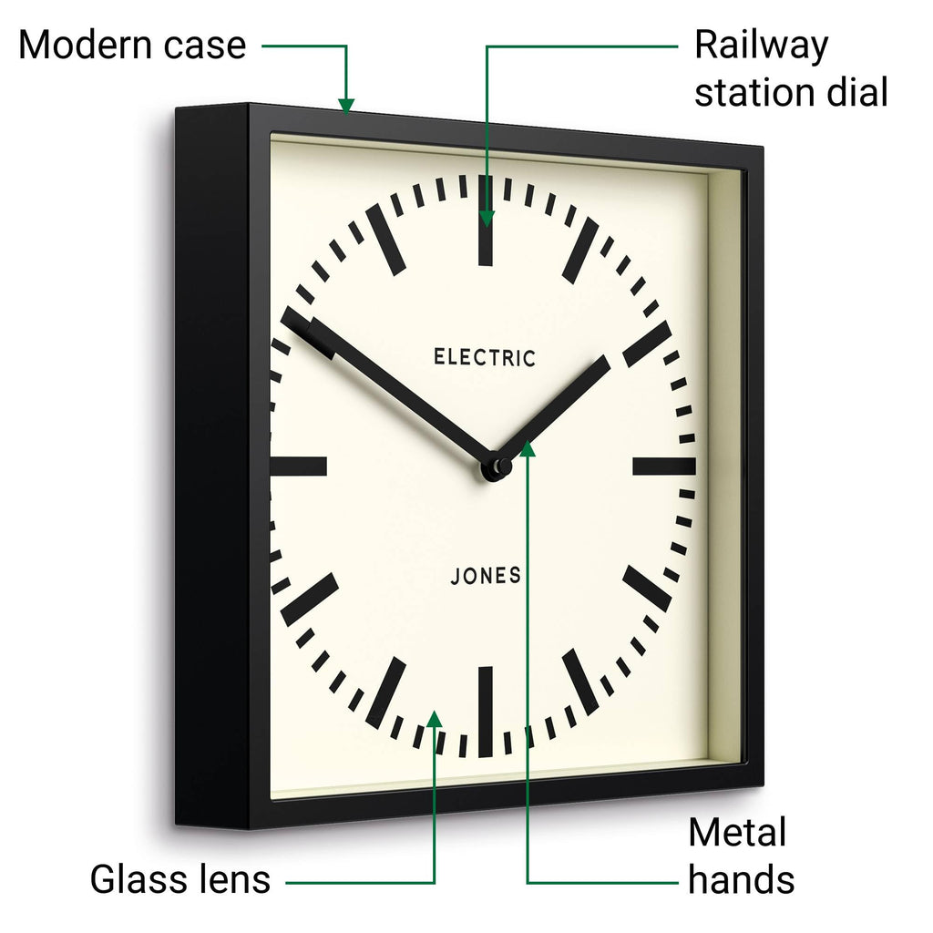 Box railway wall clock | Square station clock | 10" | Black