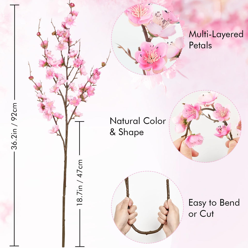 36'' Cherry Blossom Decor, 4 Pcs Long Stem Artificial Flowers for Tall Vase