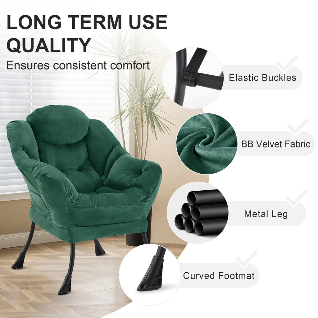 Lazy Chair with Ottoman, Lounge Reading Chair for Adults, Modern Upholstered Accent Armchair with Foot Stool, Leisure
