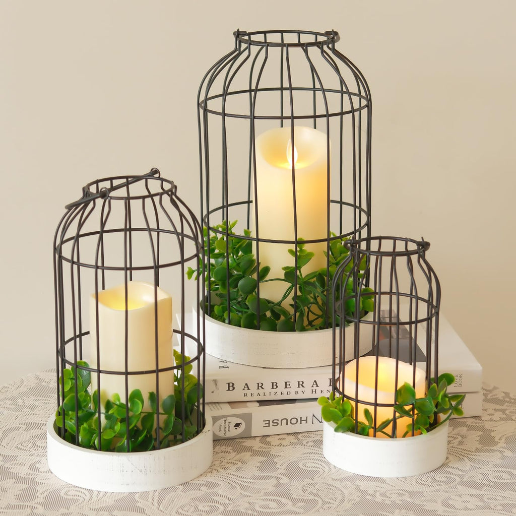 Rustic Farmhouse Lantern Decor Set of 3 Lanterns Decorative Indoor and Outdoor, Fireplace Mantle or Kitchen Dining
