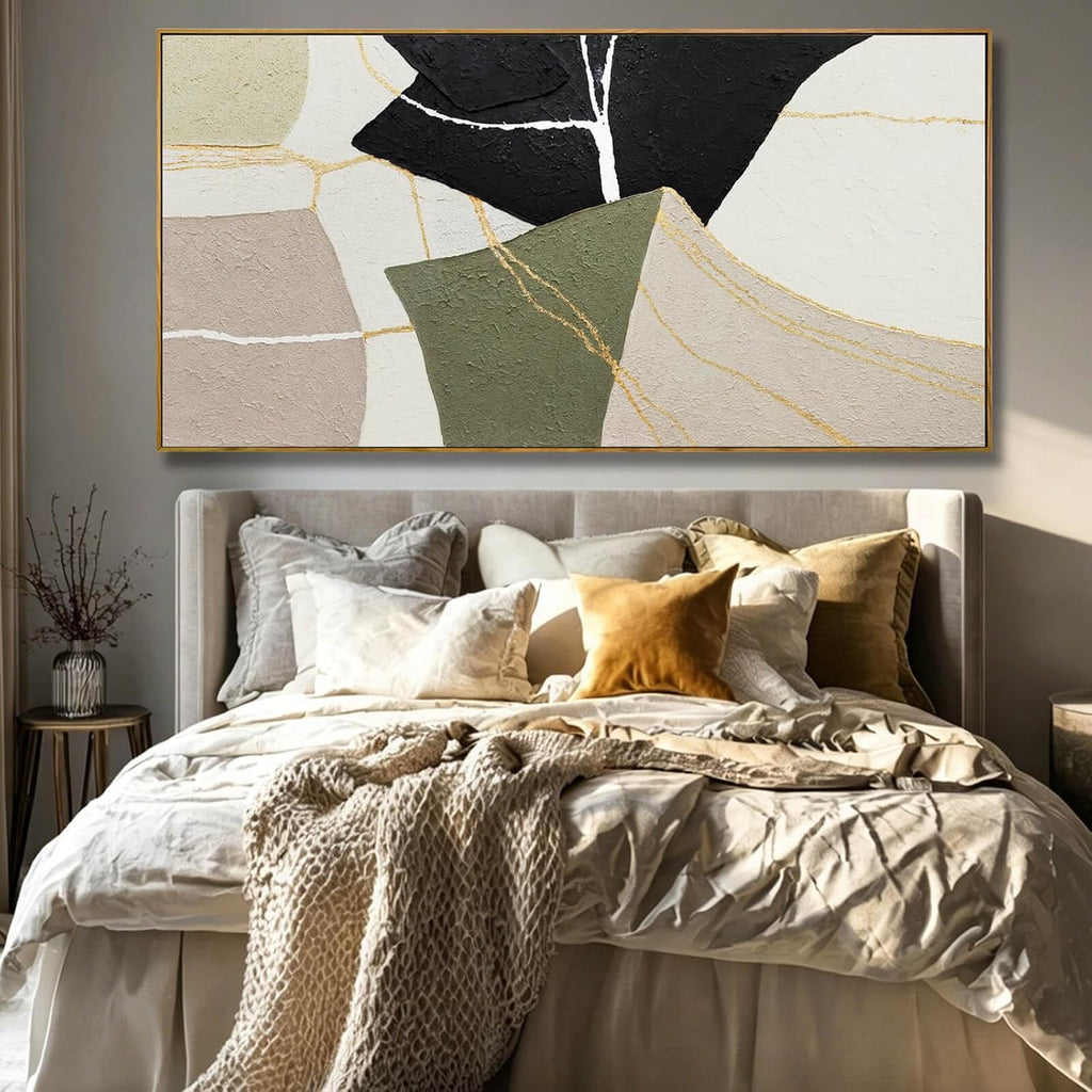 Abstract Canvas Wall Art Modern Neutral Geometry Wall Decor Pictures Black Beige Green Minimalism Line Paintings