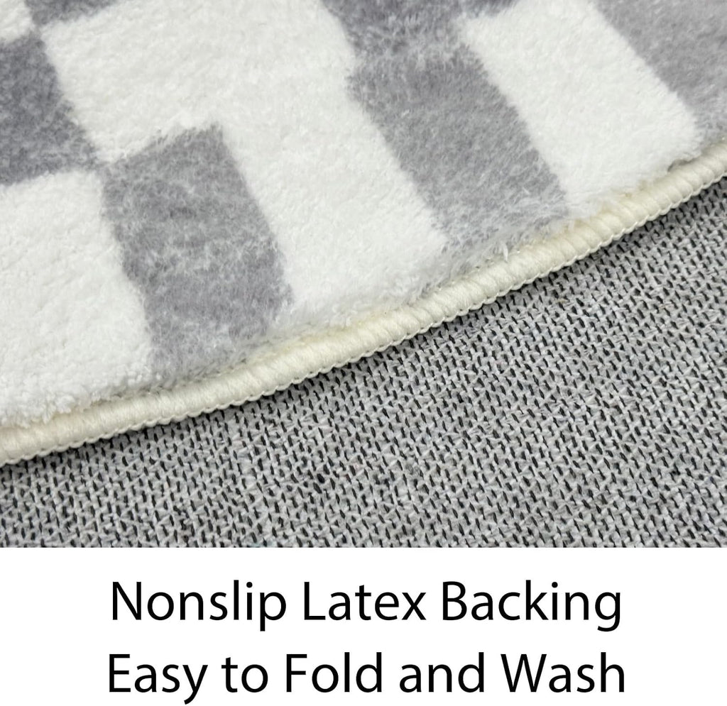 Round Modern Checkered Rug - 5.2Ft Circle Buffalo Plaid Check Bedroom Carpet Nonslip Farmhouse Floor Mat Washable